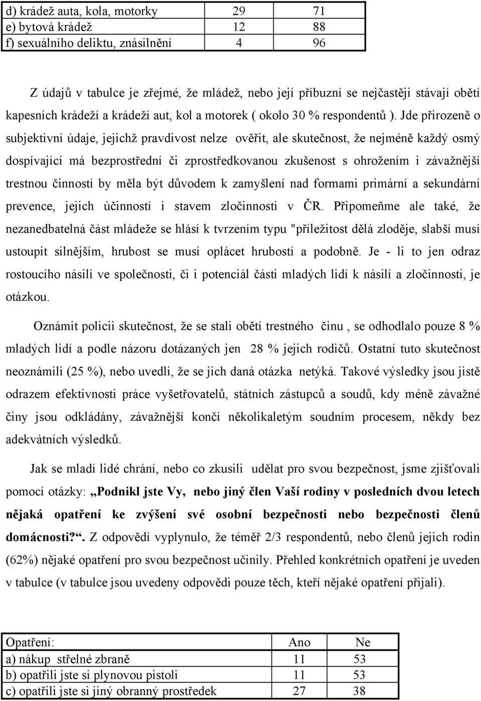 Jde přirozeně o subjektivní údaje, jejichž pravdivost nelze ověřit, ale skutečnost, že nejméně každý osmý dospívající má bezprostřední či zprostředkovanou zkušenost s ohrožením i závažnější trestnou