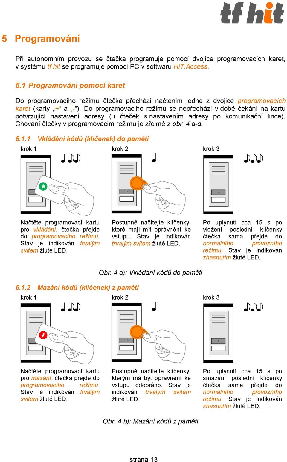 Do programovacího režimu se nepřechází v době čekání na kartu potvrzující nastavení adresy (u čteček s nastavením adresy po komunikační lince). Chování čtečky v programovacím režimu je zřejmé z obr.