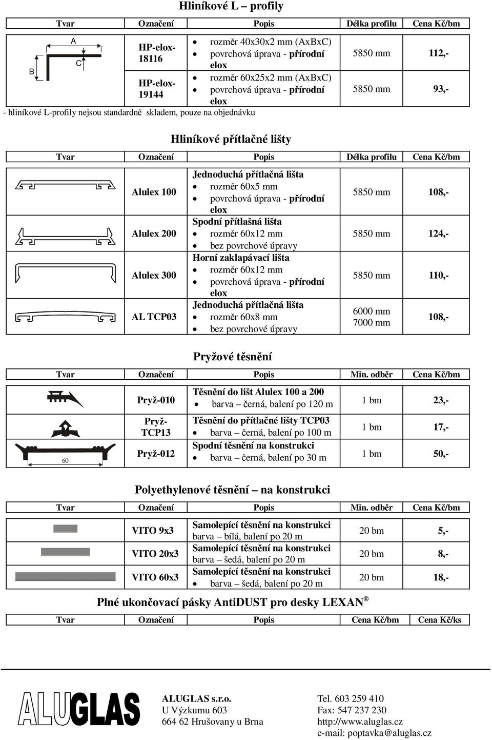 60x12 povrchová úprava pírodní Jednoduchá pítlaná lišta rozmr 60x8 Pryžové tsnní 5850 108, 5850 124, 6000 7000 5850 110, 108, Tvar Oznaení Popis Min.