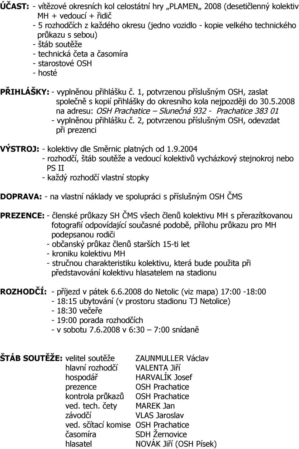 1, potvrzenou příslušným OSH, zaslat společně s kopií přihlášky do okresního kola nejpozději do 30.2008 na adresu: OSH Prachatice Slunečná 932 - Prachatice 383 01 - vyplněnou přihlášku č.