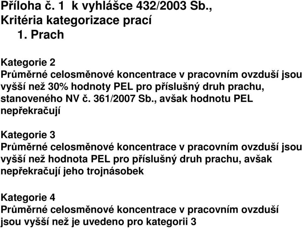 stanoveného NV č. 361/2007 Sb.