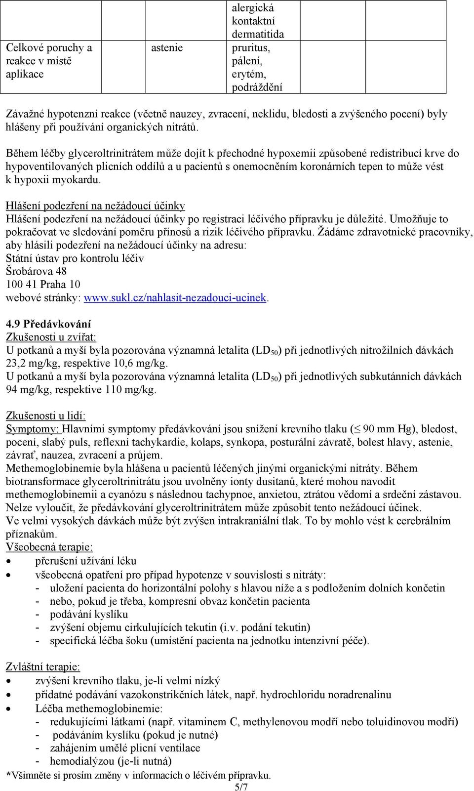 Během léčby glyceroltrinitrátem může dojít k přechodné hypoxemii způsobené redistribucí krve do hypoventilovaných plicních oddílů a u pacientů s onemocněním koronárních tepen to může vést k hypoxii