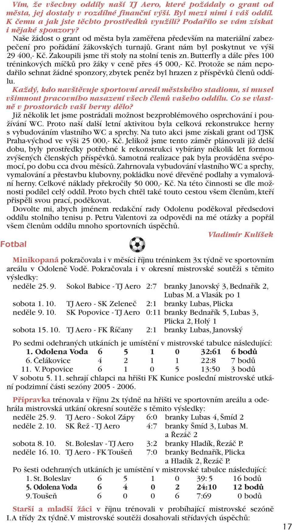 Zakoupili jsme tři stoly na stolní tenis zn. Butterfly a dále přes 100 tréninkových míčků pro žáky v ceně přes 45 000,- Kč.