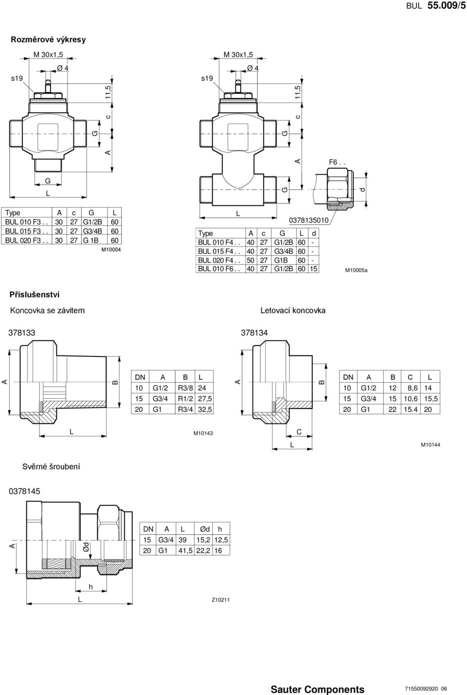 . 50 1/2 3/4 1 1/2 0378135010 d - - - 15 M10005a Příslušenství Konovka se závitem 378133 378134 etovaí konovka DN 10 1/2