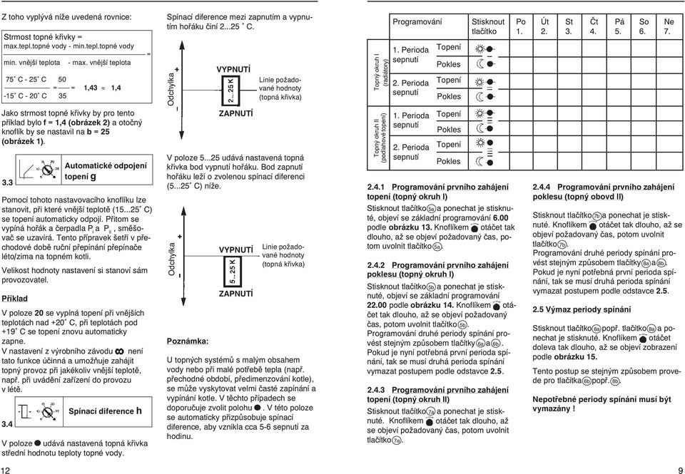 ..25 C) se topení automaticky odpojí. Přitom se vypíná hořák a čerpadla P l a P li, směšovač se uzavírá. Tento přípravek šetří v přechodové době ruční přepínání přepínače léto/zima na topném kotli.