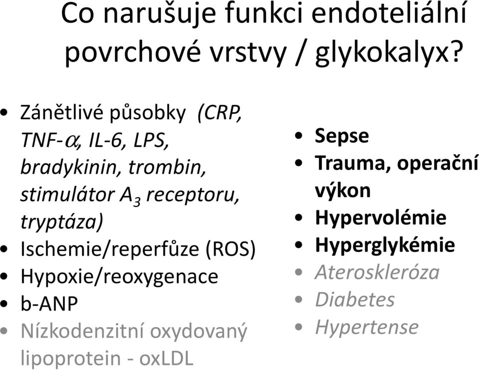 receptoru, tryptáza) Ischemie/reperfůze (ROS) Hypoxie/reoxygenace b-anp Nízkodenzitní