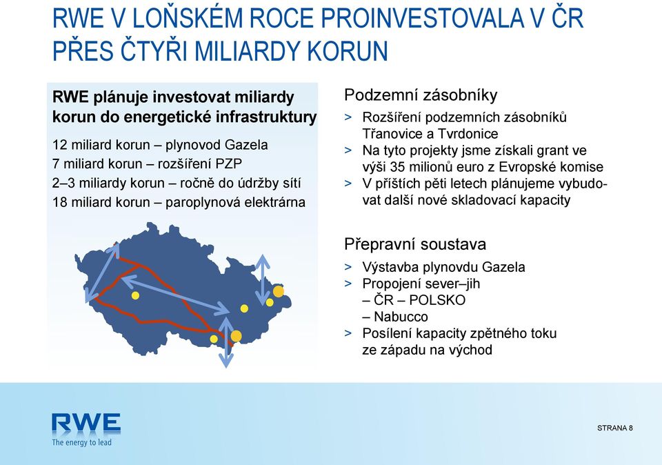 zásobníků Třanovice a Tvrdonice > Na tyto projekty jsme získali grant ve výši 35 milionů euro z Evropské komise > V příštích pěti letech plánujeme vybudovat další