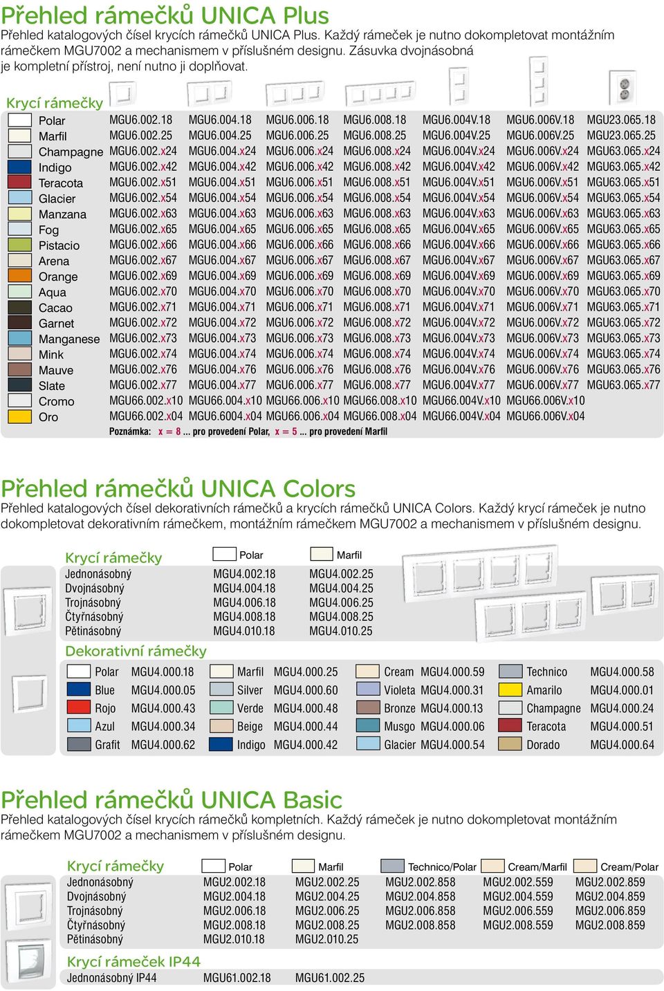 Krycí rámečky Polar Marfil Champagne Indigo Teracota Glacier Manzana Fog Pistacio Arena Orange Aqua Cacao Garnet Manganese Mink Mauve Slate Cromo Oro MGU6.002.18 MGU6.002.25 MGU6.002.x24 MGU6.002.x42 MGU6.