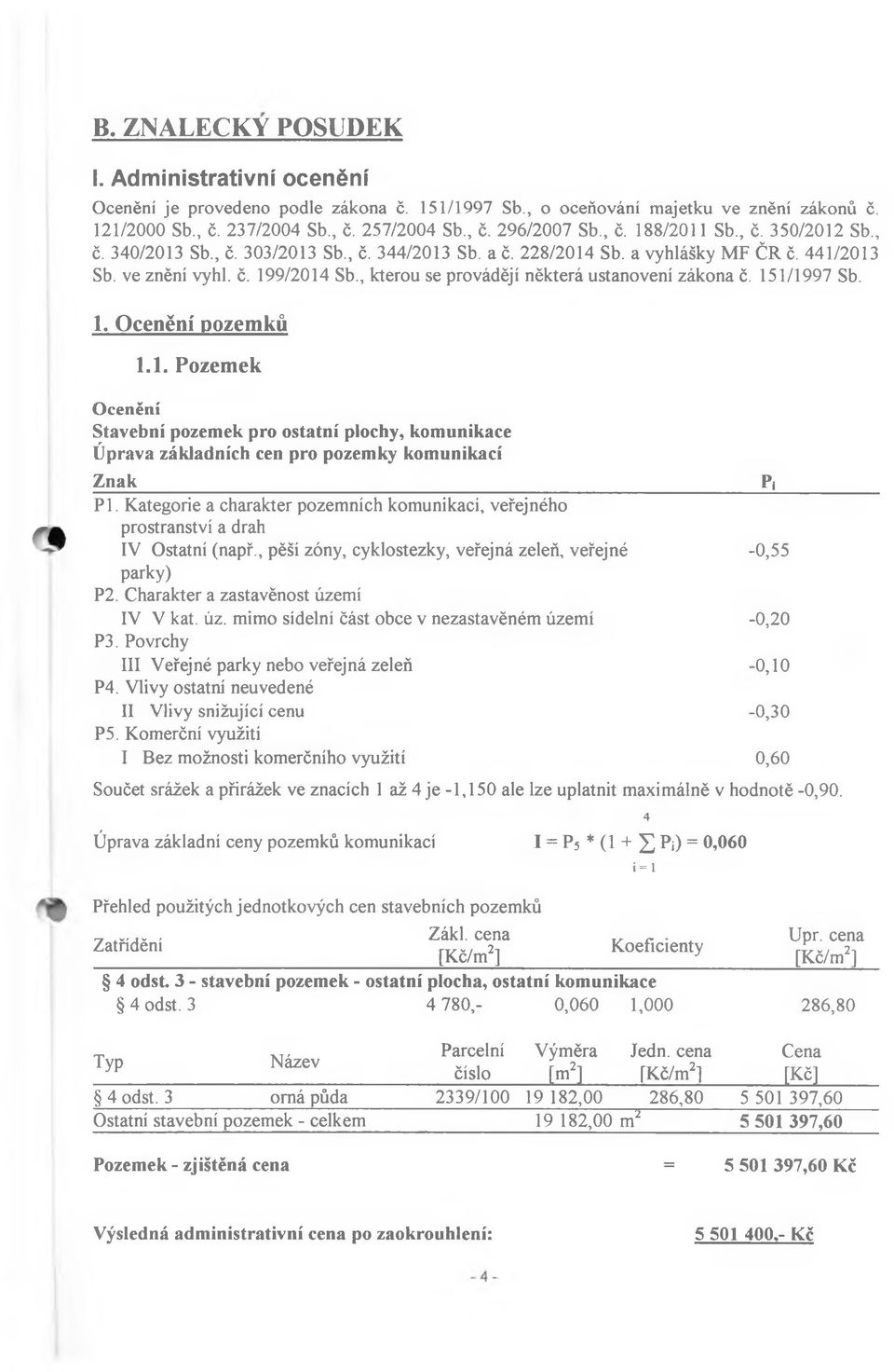 , kterou se provádějí některá ustanovení zákona č. 151/1997 Sb. 1. Ocenění pozemků 1.1. Pozemek Ocenění Stavební pozemek pro ostatní plochy, komunikace Úprava základních cen pro pozemky komunikací Znak Pj Pl.