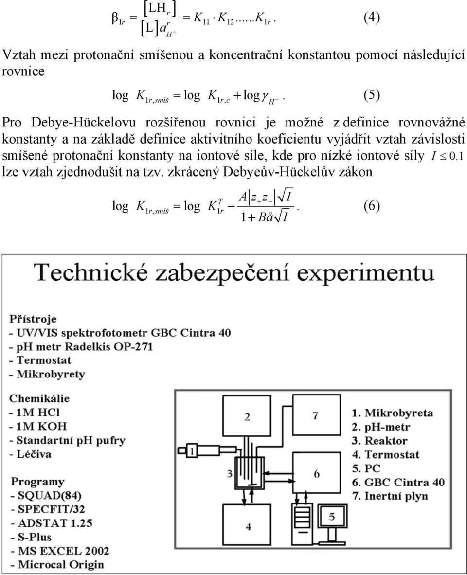 (4) 1r 11 12 1r H Vztah mezi protonační smíšenou a koncentrační konstantou pomocí následující rovnice log K = log K + logγ +.