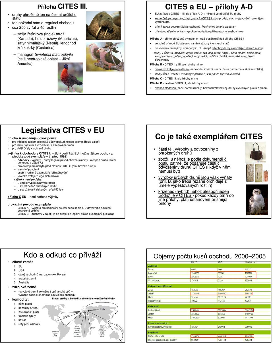 lenochod krátkokrký (Costarica) mahagon Swietenia macrophylla (celá neotropická oblast Jižní Amerika) CITES a EU přílohy A-D EU zařazuje CITES I.-III.