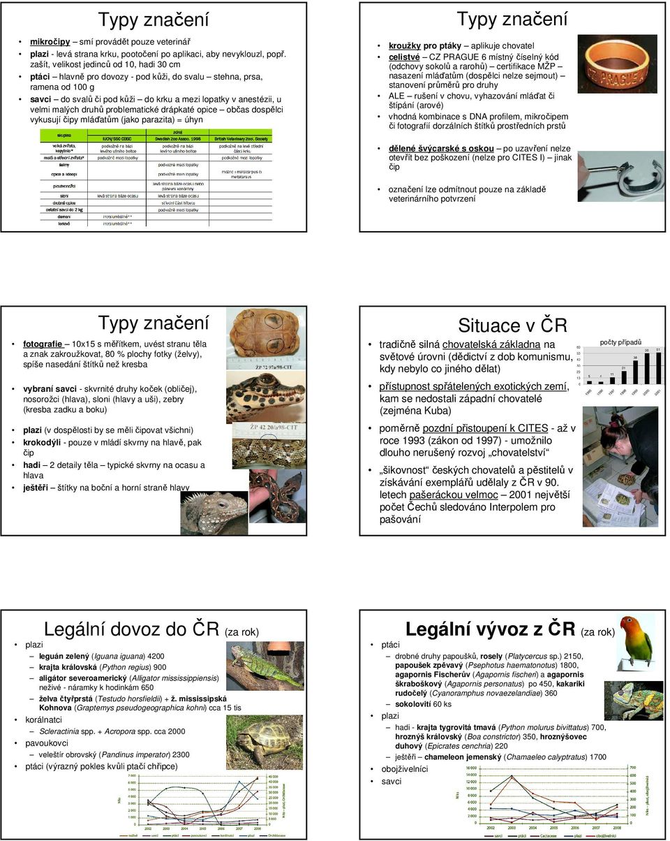 problematické drápkaté opice občas dospělci vykusujíčipy mláďatům (jako parazita) = úhyn Typy značení kroužky pro ptáky aplikuje chovatel celistvé CZ PRAGUE 6 místný číselný kód (odchovy sokolů a