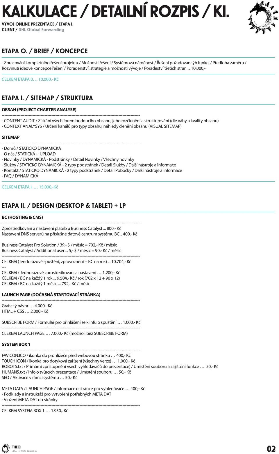 strategie a možnosti vývoje / Poradeství třetích stran... 10.000,- CELKEM ETAPA 0.... 10.000,- Kč ETAPA I.