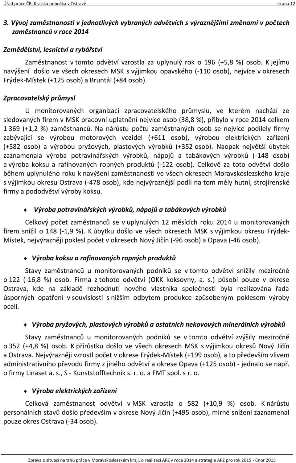 rok o 196 (+5,8 %) osob. K jejímu navýšení došlo ve všech okresech MSK s výjimkou opavského (-110 osob), nejvíce v okresech Frýdek-Místek (+125 osob) a Bruntál (+84 osob).