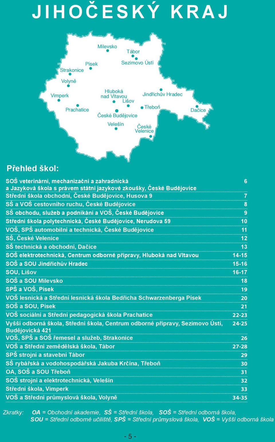 Budějovce 8 SŠ obchodu, služeb a podnkání a VOŠ, České Budějovce 9 Střední škola polytechncká, České Budějovce, Nerudova 59 10 VOŠ, SPŠ automoblní a techncká, České Budějovce 11 SŠ, České Velence 12