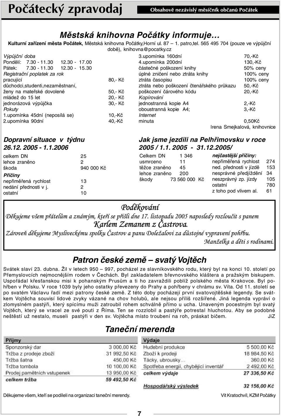 30 Registrační poplatek za rok pracující důchodci,studenti,nezaměstnaní, ženy na mateřské dovolené mládež do 15 let jednorázová výpůjčka Pokuty 1.upomínka 45dní (neposílá se) 2.