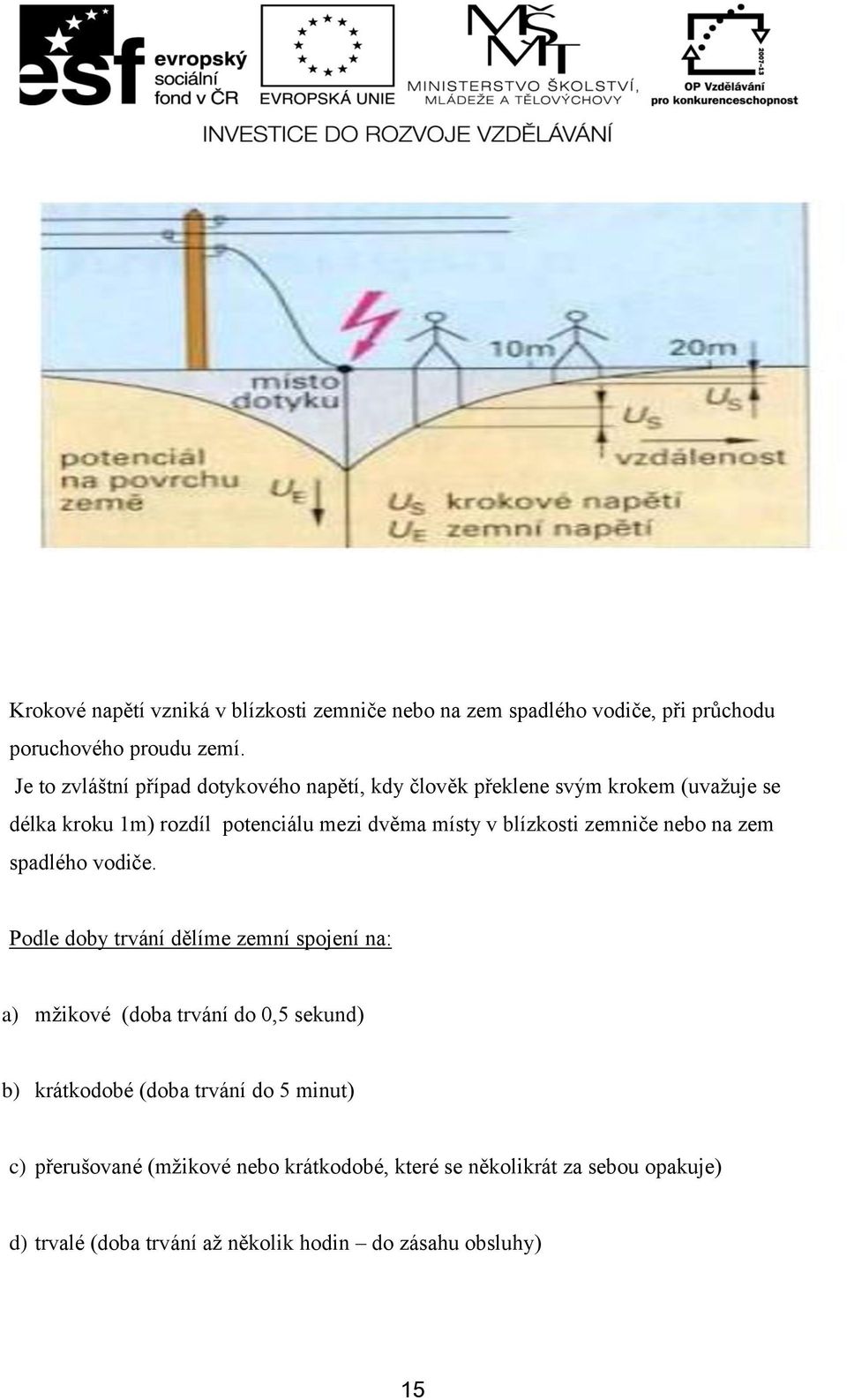 blízkosti zemniče nebo na zem spadlého vodiče.