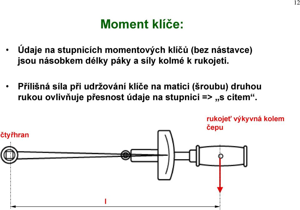 Přílišná síla při udržování klíče na matici (šroubu) druhou rukou