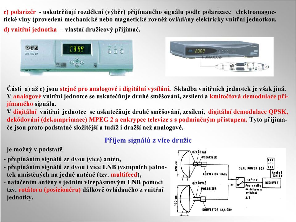 V analogové vnitřní jednotce se uskutečňuje druhé směšování, zesílení a kmitočtová demodulace přijímaného signálu.