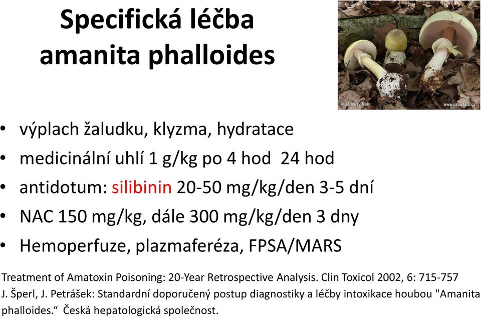 FPSA/MARS Treatment of Amatoxin Poisoning: 20-Year Retrospective Analysis. Clin Toxicol 2002, 6: 715-757 J. Šperl, J.