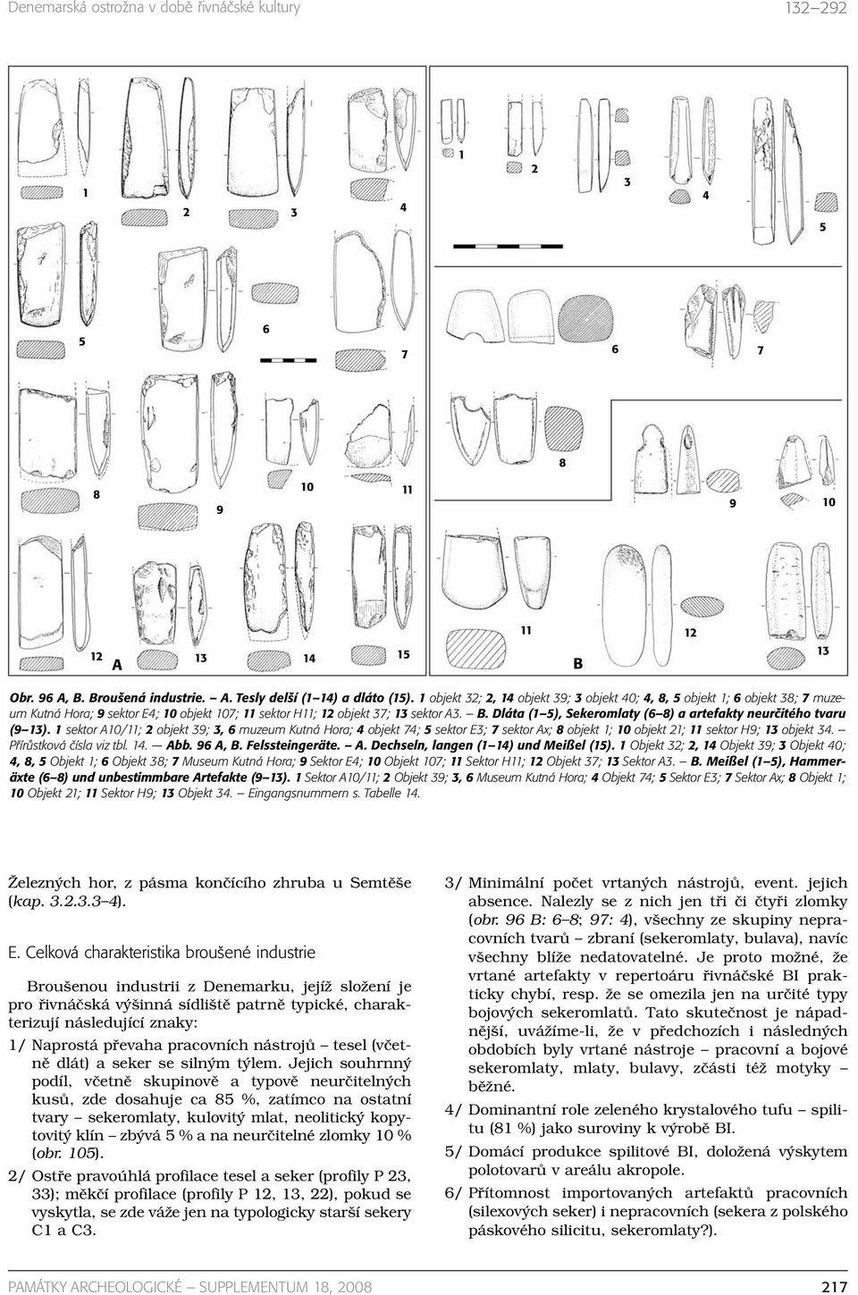 Dláta (1 5), Sekeromlaty (6 8) a artefakty neurčitého tvaru (9 13).