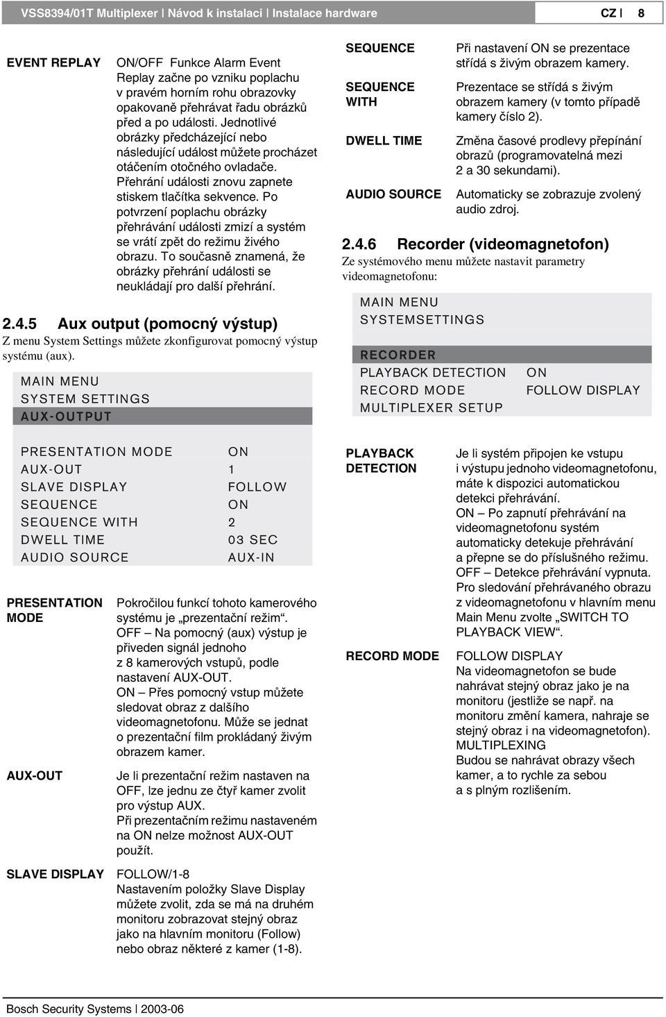 Po potvrzení poplachu obrázky přehrávání události zmizí a systém se vrátí zpět do režimu živého obrazu. To současně znamená, že obrázky přehrání události se neukládají pro další přehrání.