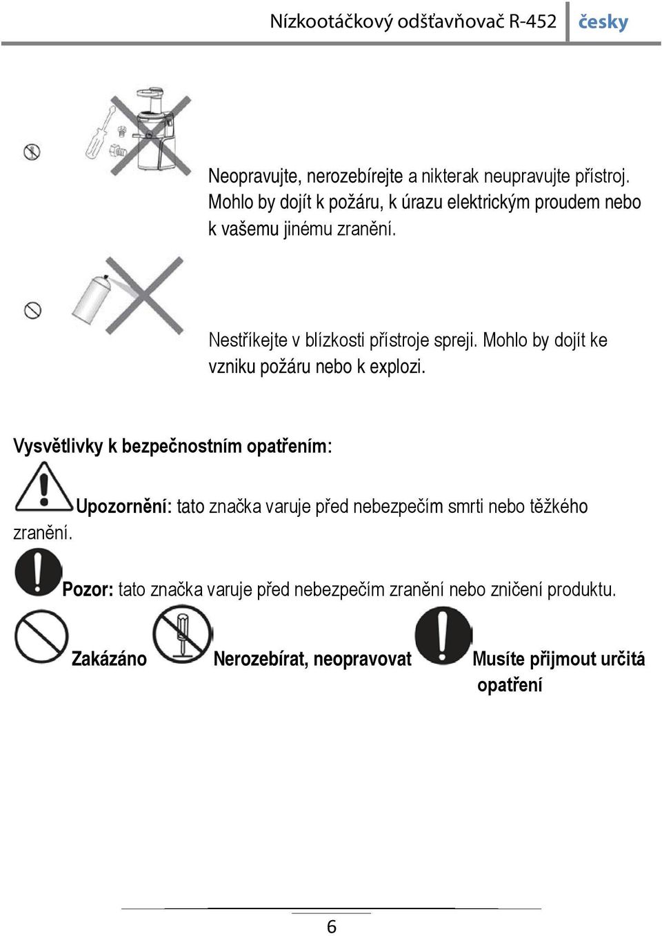 Nestříkejte v blízkosti přístroje spreji. Mohlo by dojít ke vzniku požáru nebo k explozi.