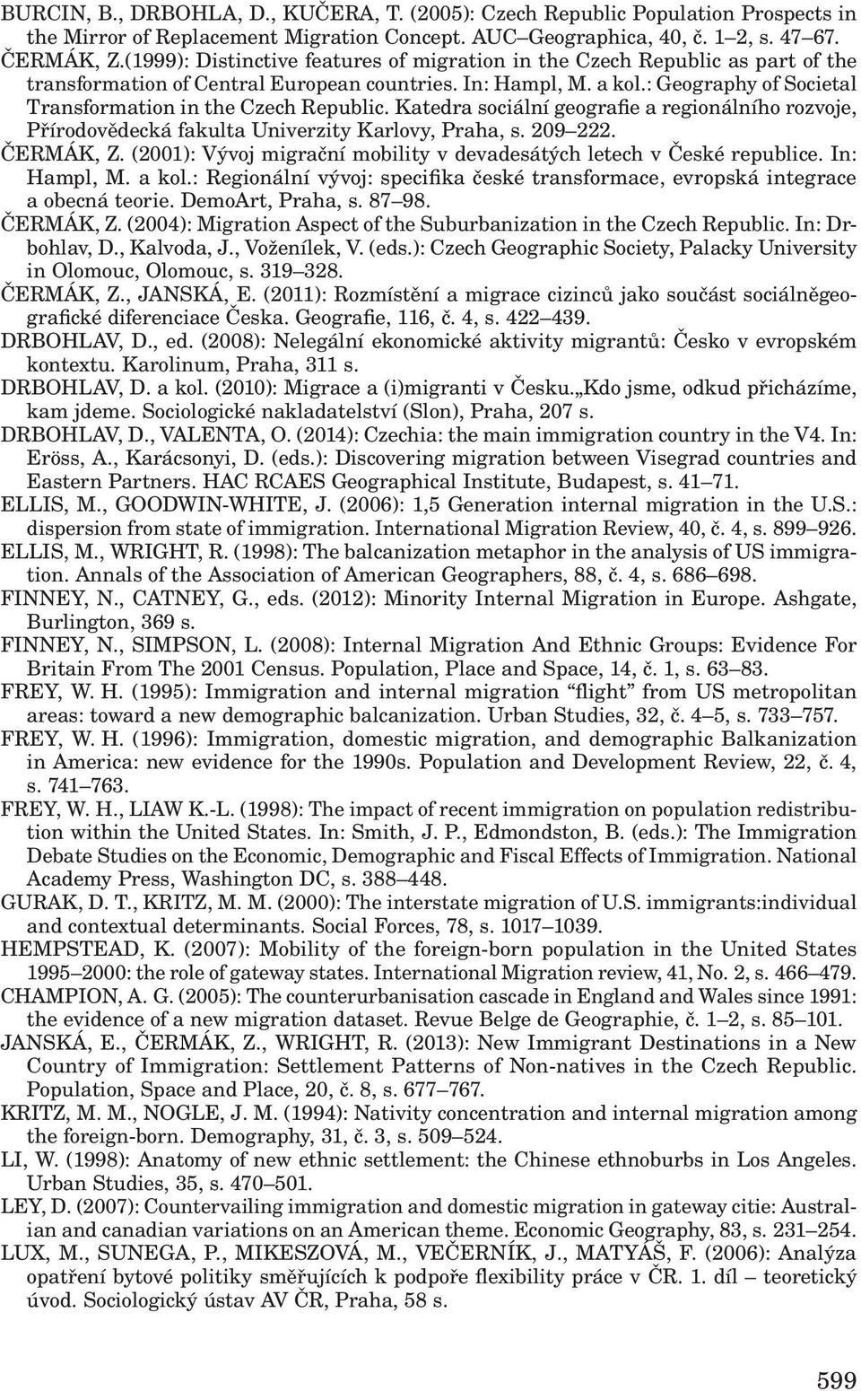 : Geography of Societal Transformation in the Czech Republic. Katedra sociální geografie a regionálního rozvoje, Přírodovědecká fakulta Univerzity Karlovy, Praha, s. 209 222. ČERMÁK, Z.