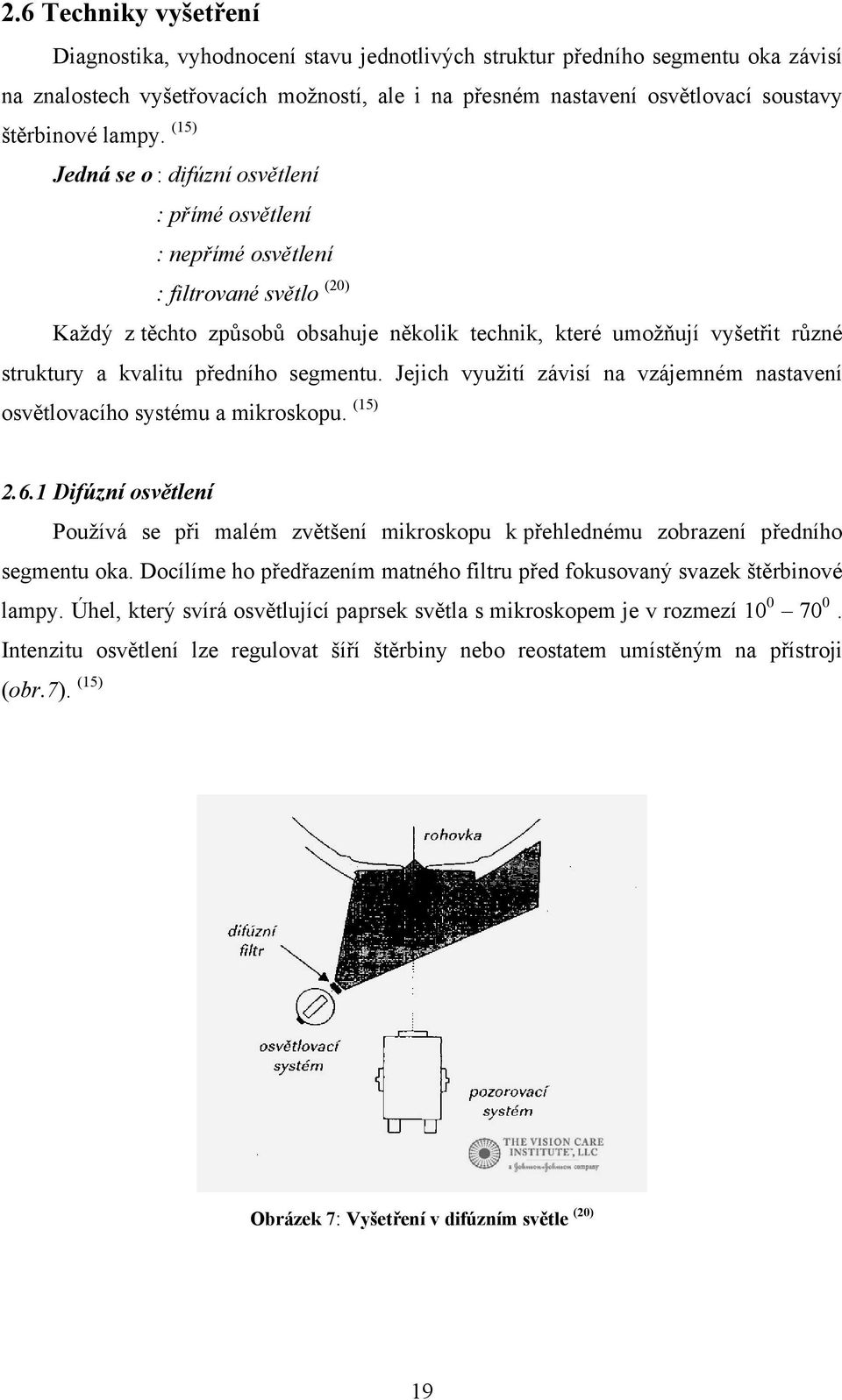 (15) Jedná se o : difúzní osvětlení : přímé osvětlení : nepřímé osvětlení : filtrované světlo (20) Každý z těchto způsobů obsahuje několik technik, které umožňují vyšetřit různé struktury a kvalitu