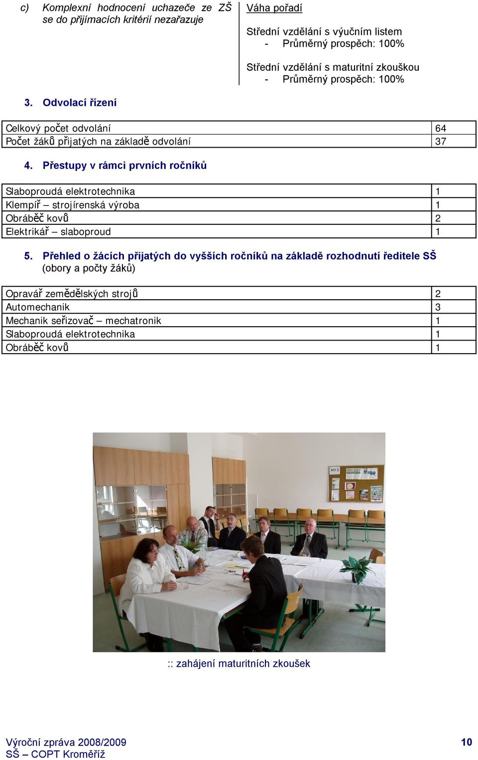 Přestupy v rámci prvních ročníků Slaboproudá elektrotechnika 1 Klempíř strojírenská výroba 1 Obráběč kovů 2 Elektrikář slaboproud 1 5.