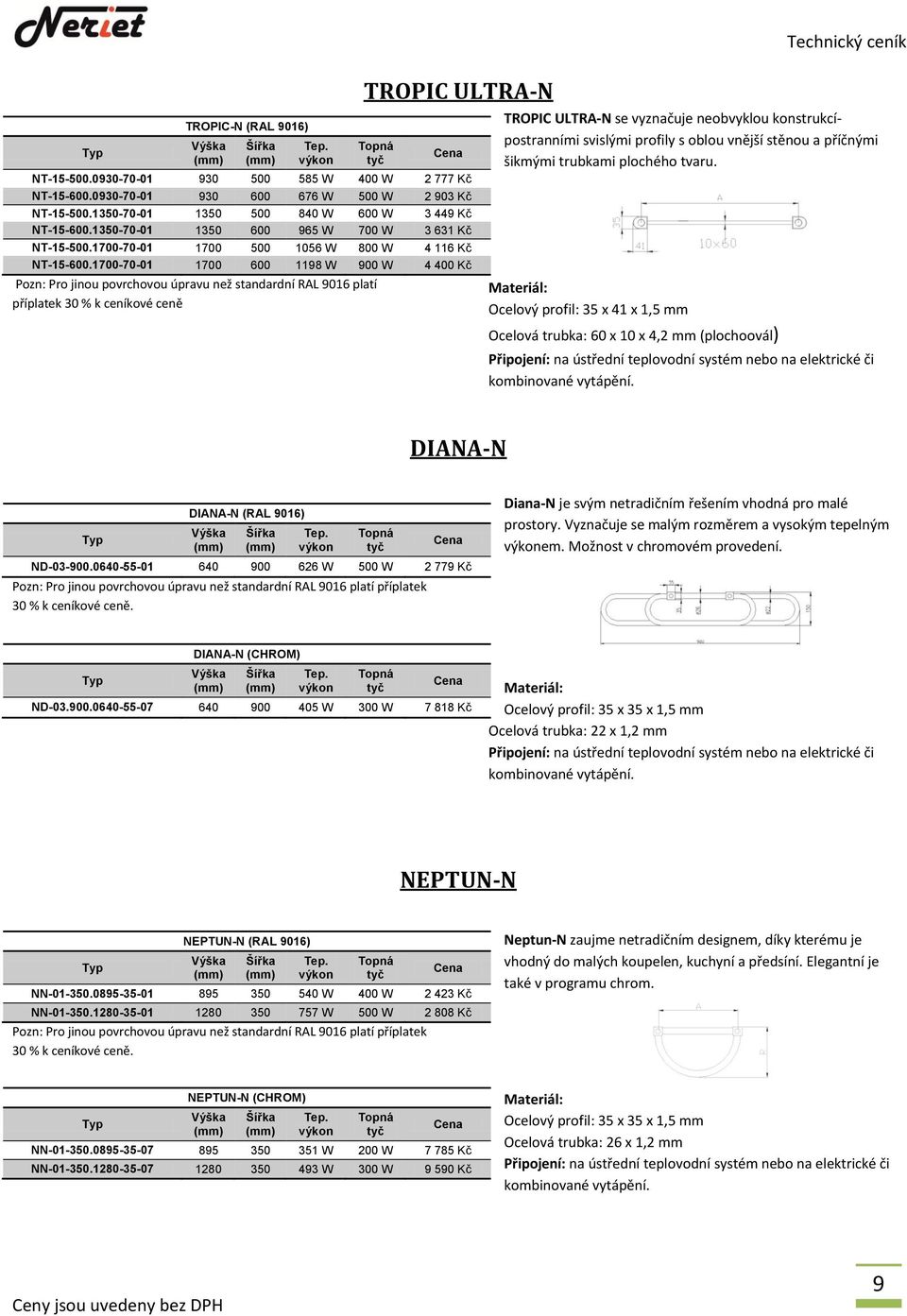 1700-70-01 1700 600 1198 W 900 W 4 400 Kč Pozn: Pro jinou povrchovou úpravu než standardní RAL 9016 platí příplatek 30 % k ceníkové ceně TROPIC ULTRA-N se vyznačuje neobvyklou konstrukcípostranními