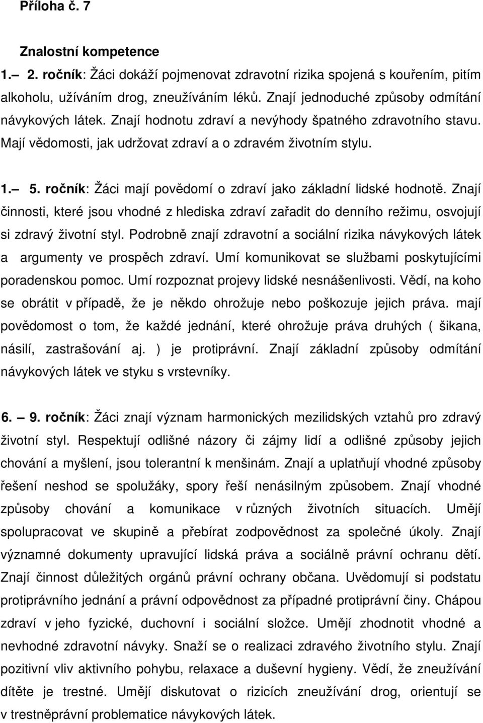 ročník: Žáci mají povědomí o zdraví jako základní lidské hodnotě. Znají činnosti, které jsou vhodné z hlediska zdraví zařadit do denního režimu, osvojují si zdravý životní styl.