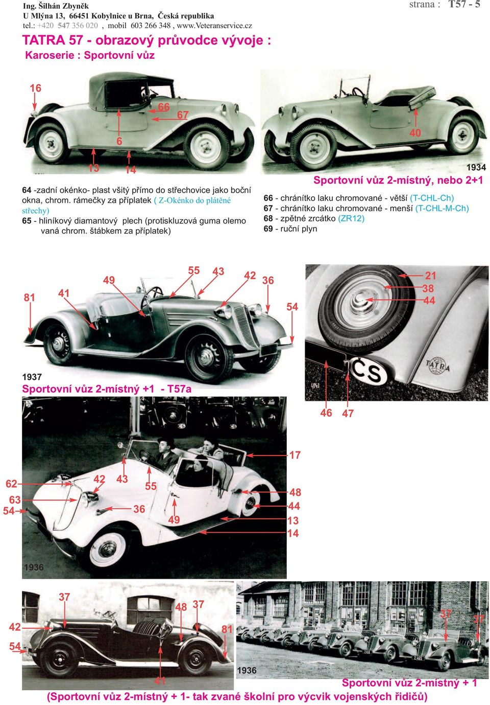 štábkem za příplatek) 40 1934 Sportovní vůz 2-místný, nebo 2+1 66 - chránítko laku chromované - větší (T-CHL-Ch) 67 - chránítko laku chromované - menší (T-CHL-M-Ch) 68 -