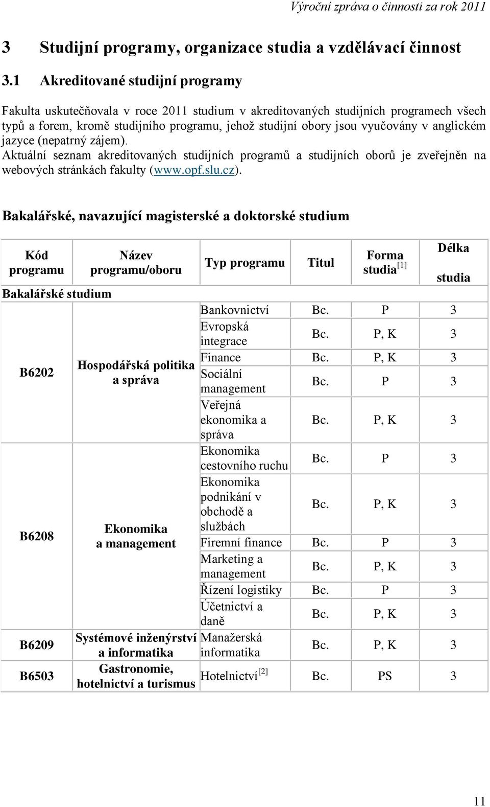 anglickém jazyce (nepatrný zájem). Aktuální seznam akreditovaných studijních programů a studijních oborů je zveřejněn na webových stránkách fakulty (www.opf.slu.cz).