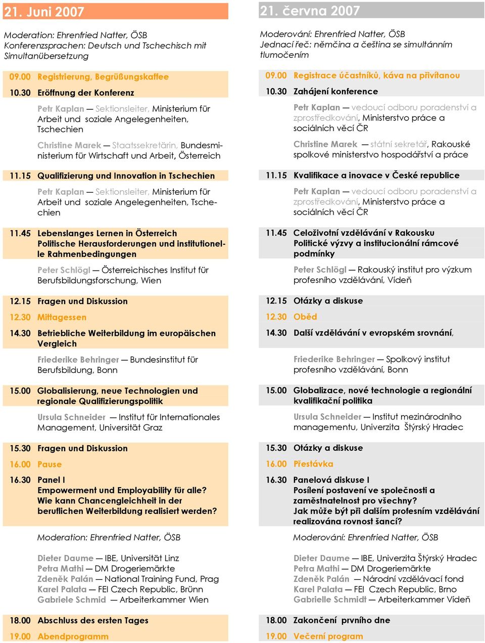 Österreich 11.15 Qualifizierung und Innovation in Tschechien Petr Kaplan Sektionsleiter, Ministerium für Arbeit und soziale Angelegenheiten, Tschechien 11.