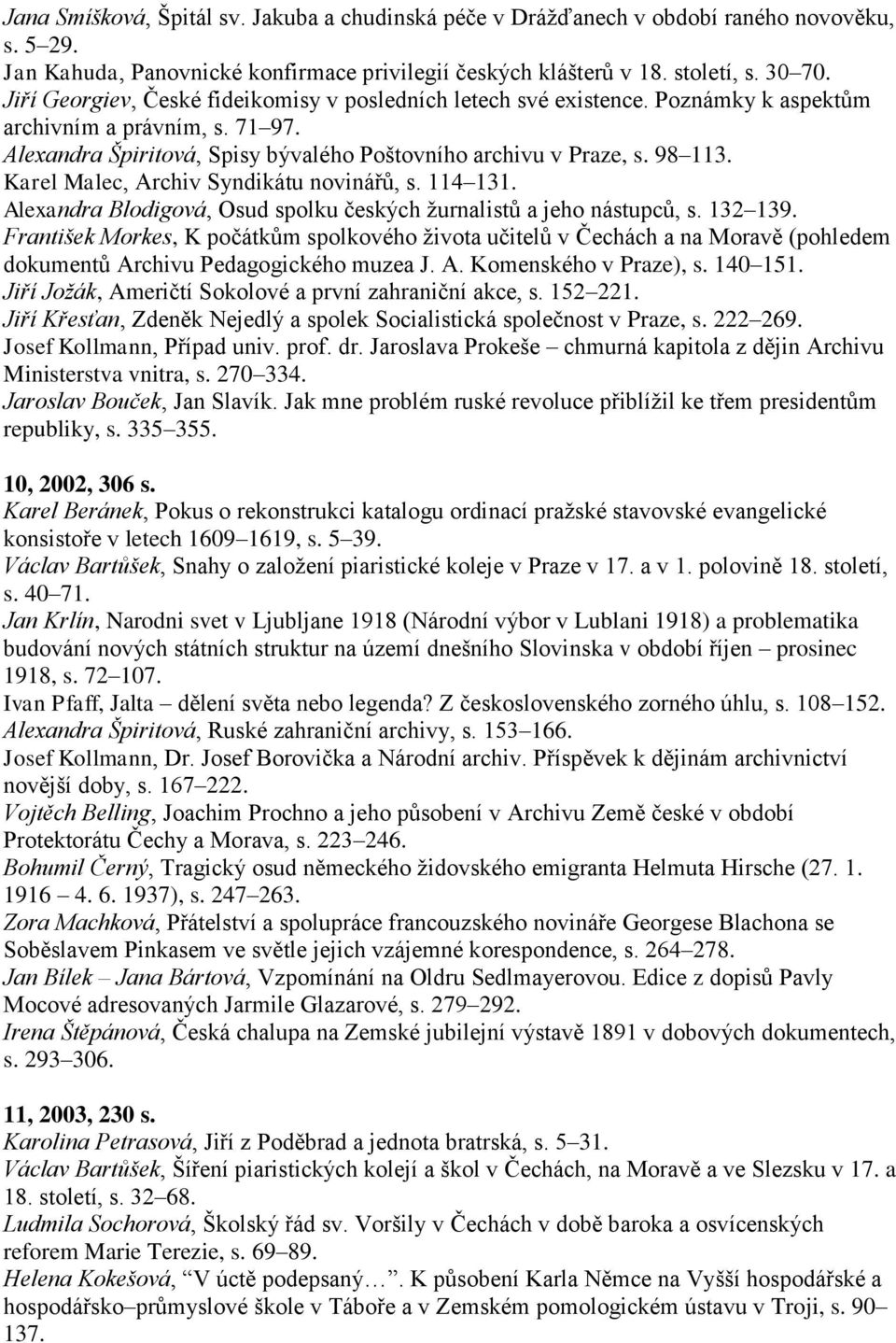 Karel Malec, Archiv Syndikátu novinářů, s. 114 131. Alexandra Blodigová, Osud spolku českých ţurnalistů a jeho nástupců, s. 132 139.