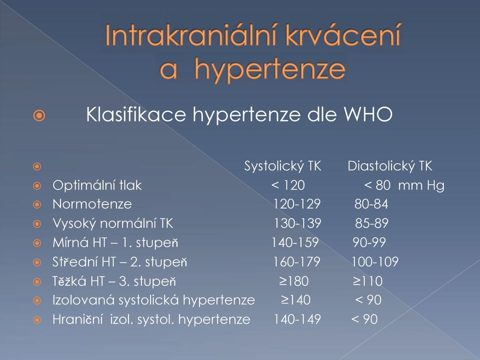 stupe 140-159 90-99!! St ední HT 2. stupe 160-179 100-109!! T ká HT 3. stupe "180 "110!