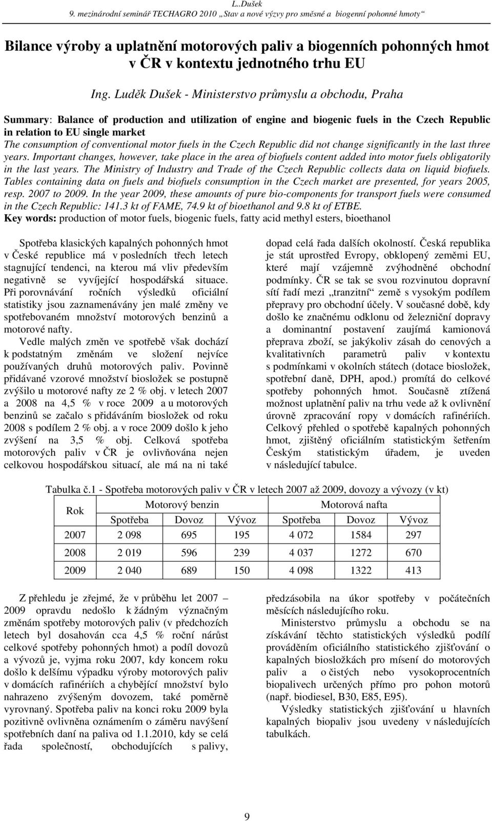 of conventional motor fuels in the Czech Republic did not change significantly in the last three years.