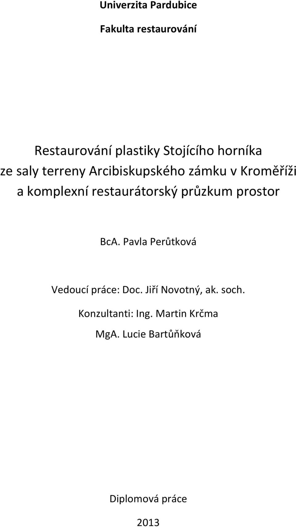 restaurátorský průzkum prostor BcA. Pavla Perůtková Vedoucí práce: Doc.