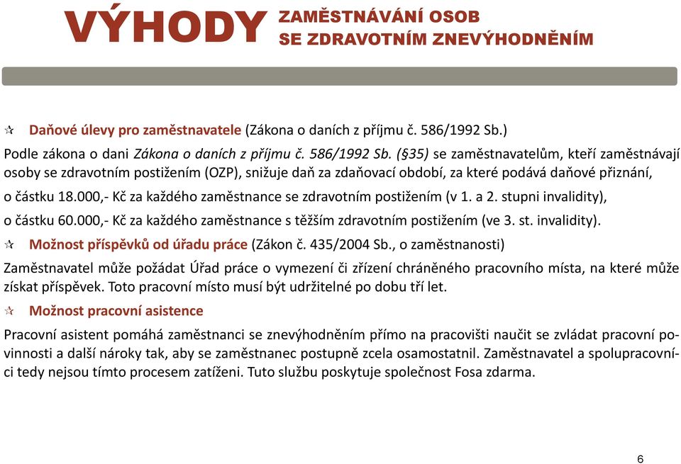 ( 35) se zaměstnavatelům, kteří zaměstnávají osoby se zdravotním postižením (OZP), snižuje daň za zdaňovací období, za které podává daňové přiznání, o částku 18.