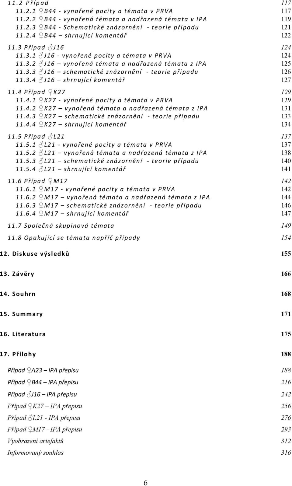 4 Případ K27 129 11.4.1 K27 - vynořené pocity a témata v PRVA 129 11.4.2 K27 vynořená témata a nadřazená témata z IPA 131 11.4.3 K27 schematické znázornění - teorie případu 133 11.4.4 K27 shrnující komentář 134 11.