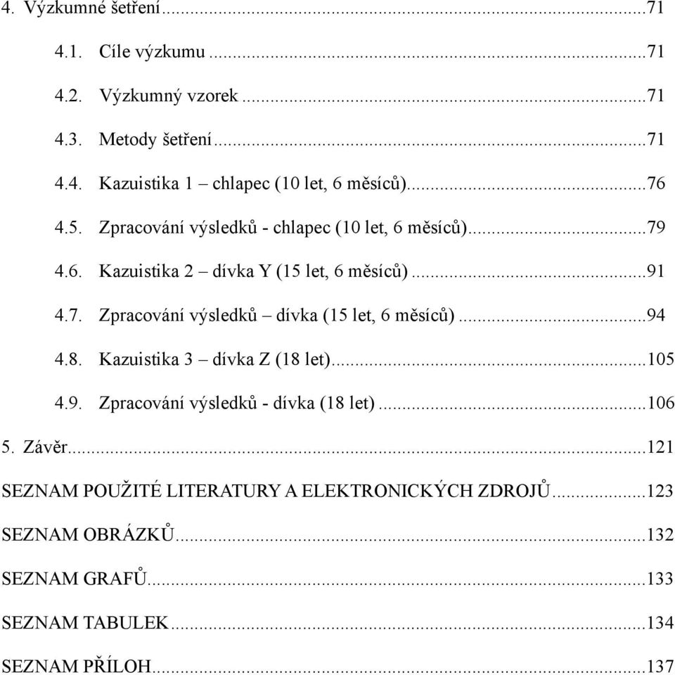 .. 94 4.8. Kazuistika 3 dívka Z (18 let)... 105 4.9. Zpracování výsledků - dívka (18 let)... 106 5. Závěr.