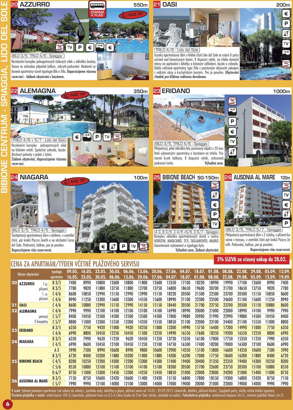 22 ALEMAGNA TRILO 4/6 + 5/7 - Lido del Sole Rezidenční komplex jednopatrových vilek na klidném místě. Společná zahrada, bazén. Možnost palandy v jedné z ložnic.