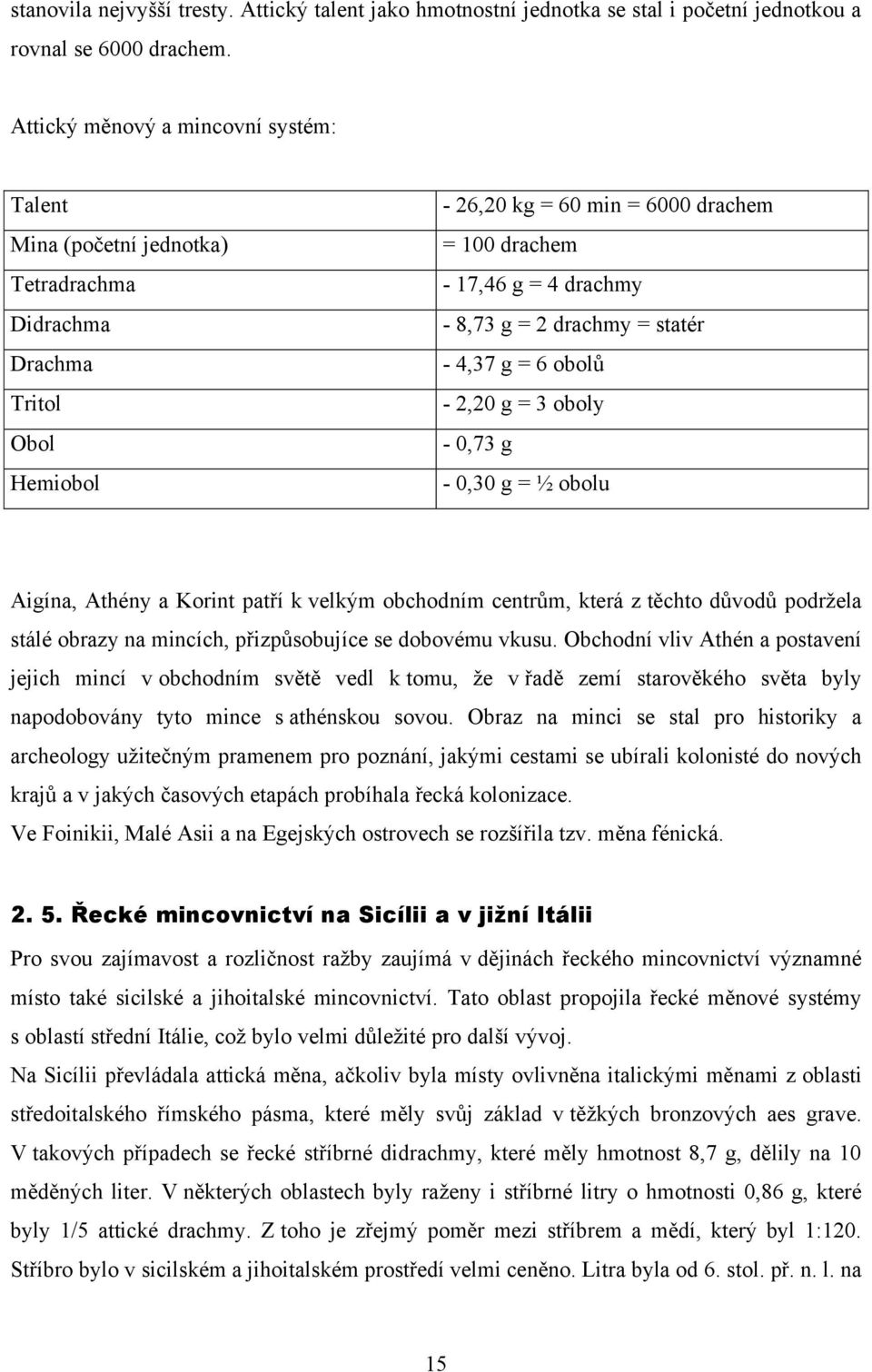 2 drachmy = statér - 4,37 g = 6 obolů - 2,20 g = 3 oboly - 0,73 g - 0,30 g = ½ obolu Aigína, Athény a Korint patří k velkým obchodním centrům, která z těchto důvodů podrţela stálé obrazy na mincích,