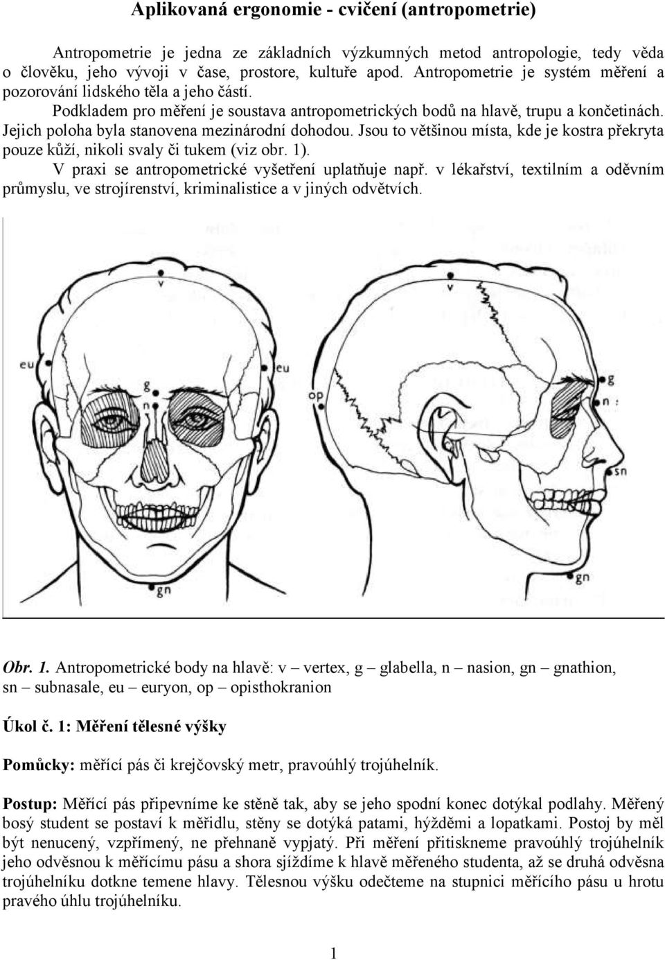 Jejich poloha byla stanovena mezinárodní dohodou. Jsou to většinou místa, kde je kostra překryta pouze kůží, nikoli svaly či tukem (viz obr. 1). V praxi se antropometrické vyšetření uplatňuje např.