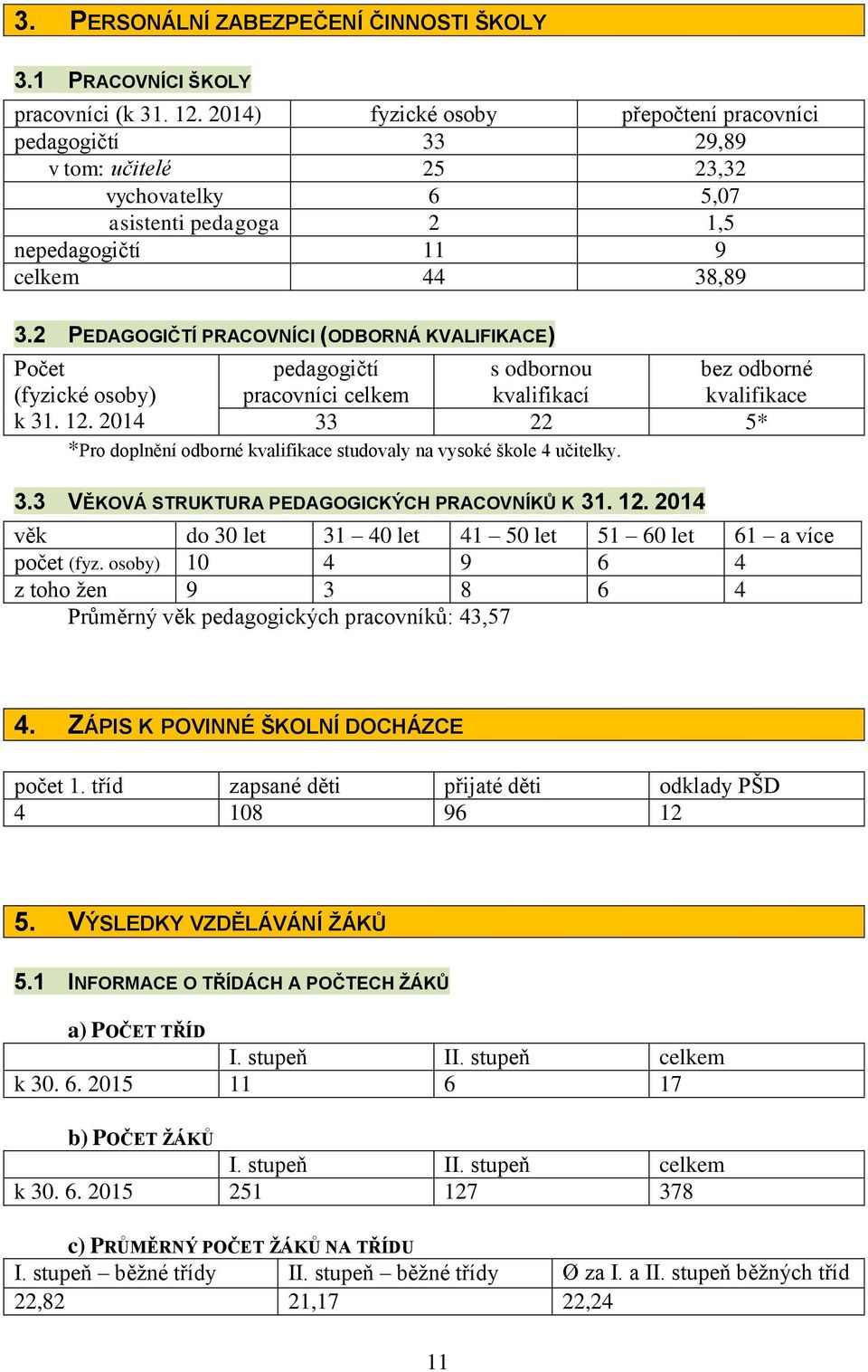 2 PEDAGOGIČTÍ PRACOVNÍCI (ODBORNÁ KVALIFIKACE) Počet (fyzické osoby) k 31. 12.