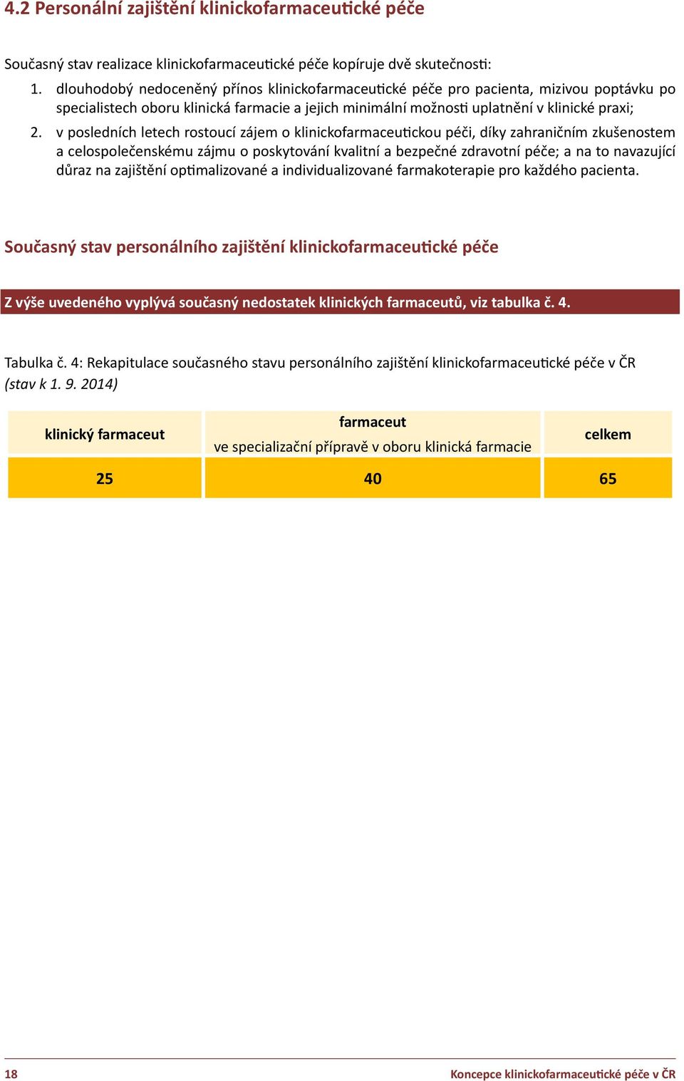 v posledních letech rostoucí zájem o klinickofarmaceutickou péči, díky zahraničním zkušenostem a celospolečenskému zájmu o poskytování kvalitní a bezpečné zdravotní péče; a na to navazující důraz na