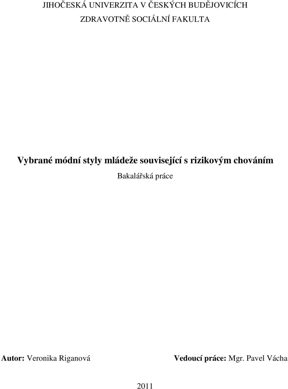 mládeže související s rizikovým chováním Bakalářská