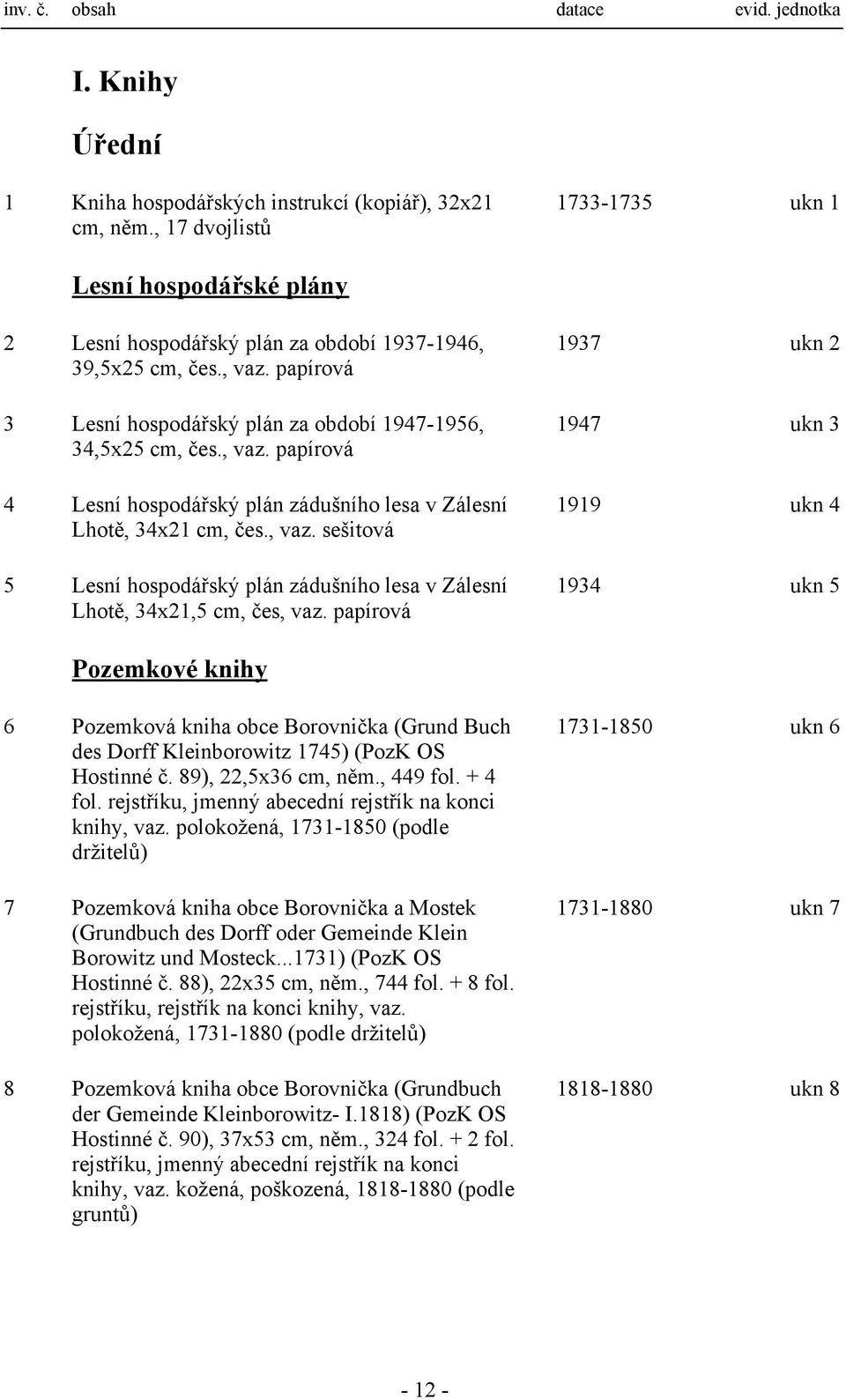 papírová 1937 ukn 2 1947 ukn 3 1919 ukn 4 1934 ukn 5 Pozemkové knihy 6 Pozemková kniha obce Borovnička (Grund Buch des Dorff Kleinborowitz 1745) (PozK OS Hostinné č. 89), 22,5x36 cm, něm., 449 fol.