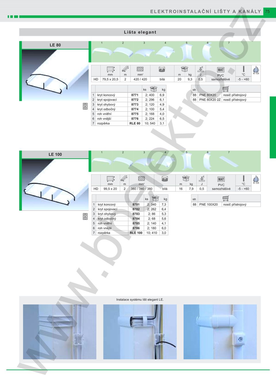 PNE 80X20 2Z nosič přístrojový 1 2 3 4 5 6 7 mm m mm 2 m J HD 99,5 x 20 2 380 / 340 / 380 bílá 16 7,9 0,5 1 kryt koncový 8781 2; 340 7,3 2 kryt spojovací 8782 2; 262 6,4 3 kryt ohybový 8783 2;